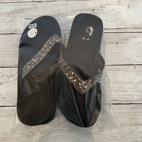 Yellow Box Black Sandals with Rhinestone Accents - Picture 5 of 5
